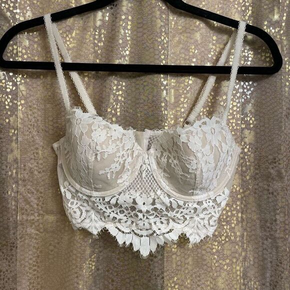 Victorias Secret Ivory White Dream Angels Bridal Long Lined Demi Bra 34C - Picture 1 of 12